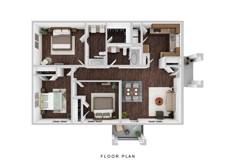 Floor plan for 3 beds, 2 baths, 1271 sqft