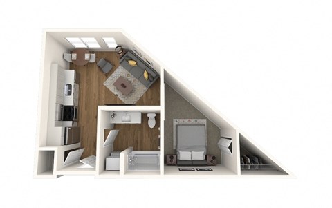 Floor plan for 1 bed, 1 bath, 503 sqft