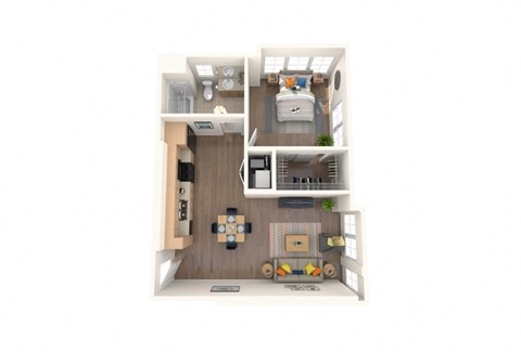 Floor plan for 1 bed, 1 bath, 682 sqft
