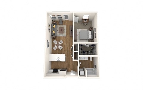 Floor plan for 1 bed, 1 bath, 715 sqft