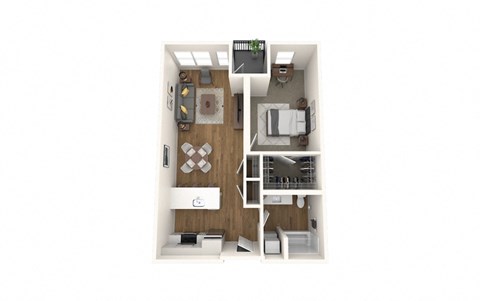 Floor plan for 1 bed, 1 bath, 756 sqft