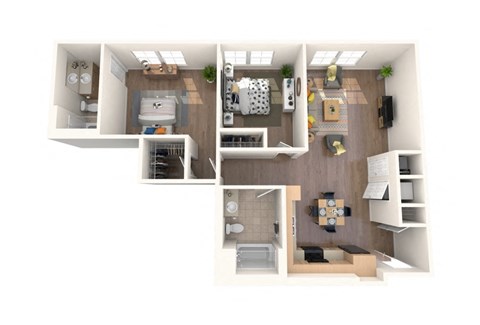 Floor plan for 2 beds, 2 baths, 978 sqft