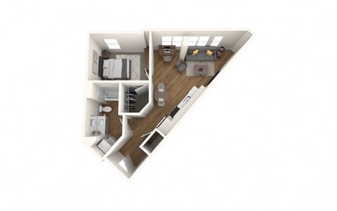 Floor plan for 1 bed, 1 bath, 603 sqft