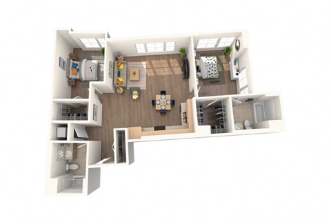Floor plan for 2 beds, 2 baths, 1159 sqft