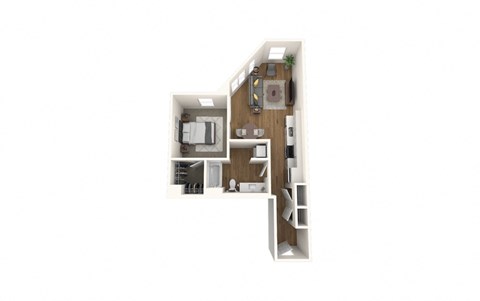 Floor plan for 1 bed, 1 bath, 714 sqft