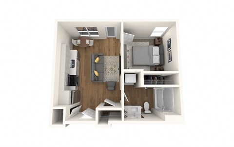 Floor plan for 1 bed, 1 bath, 480 sqft