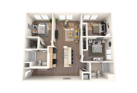 Floor plan for 3 beds, 2 baths, 1268 sqft
