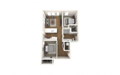 Floor plan for 2 beds, 1 bath, 876 sqft