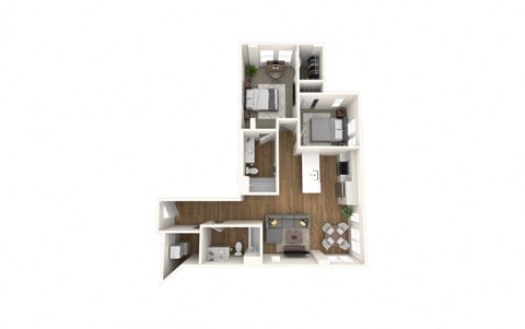 Floor plan for 2 beds, 2 baths, 1024 sqft