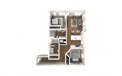 Floor plan for 2 beds, 2 baths, 1073 sqft