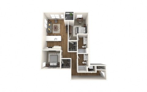 Floor plan for 2 beds, 2 baths, 1057 sqft