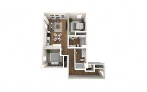 Floor plan for 2 beds, 2 baths, 942 sqft