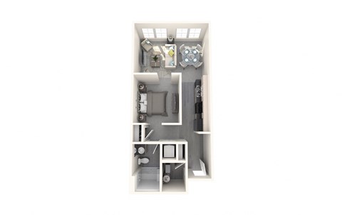Floor plan for studio, 1 bath, 597 sqft