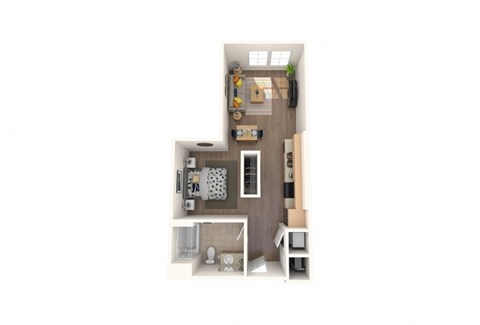 Floor plan for studio, 1 bath, 601 sqft