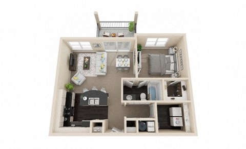 Floor plan for 1 bed, 1 bath, 763 sqft