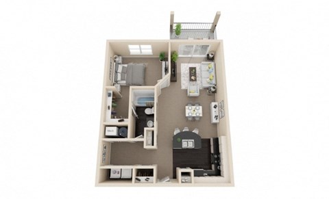 Floor plan for 1 bed, 1 bath, 860 sqft