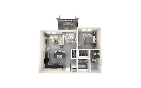 Floor plan for 1 bed, 1 bath, 736 sqft