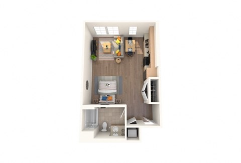 Floor plan for studio, 1 bath, 571 sqft