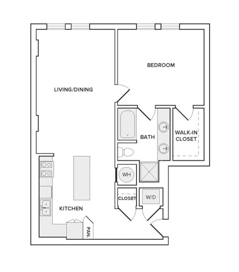 Floor plan for 1 bed, 1 bath, 920 sqft