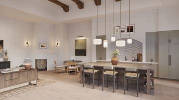 Santa Fe apartment for rent - A modern dining room with a wooden table and chairs.
