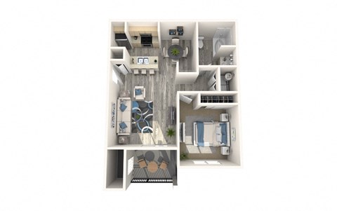 Floor plan for 1 bed, 1 bath, 747 sqft