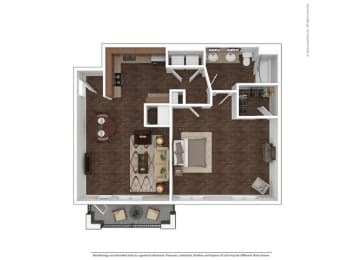Floor plan for 1 bed, 1 bath, 840 sqft