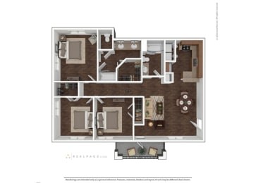 Floor plan for 3 beds, 2 baths, 1249 sqft