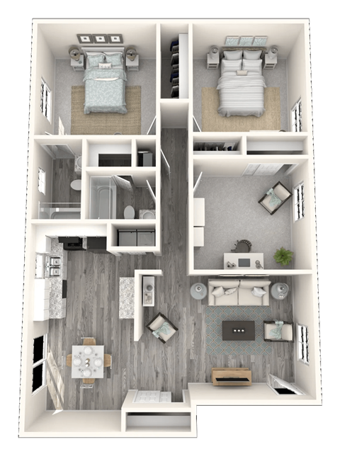 Floor plan for 3 beds, 2 baths, 1300 sqft