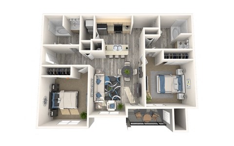 Floor plan for 2 beds, 2 baths, 1008 sqft