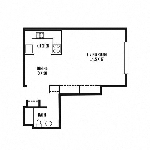 Floor plan for studio, 1 bath, 538 sqft