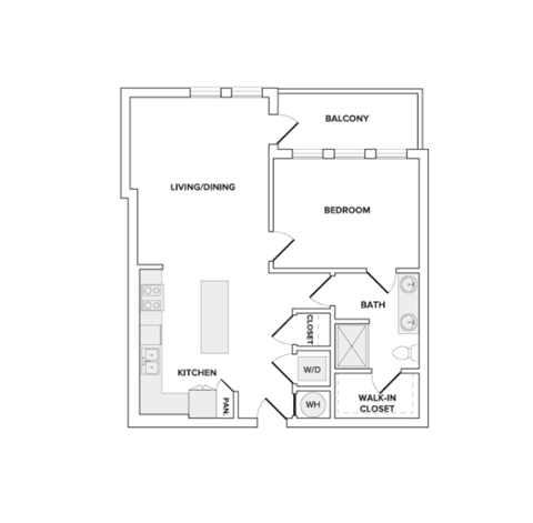 Floor plan for 1 bed, 1 bath, 863 sqft