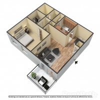 Floor plan for 1 bed, 1 bath, 776 sqft