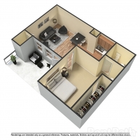 Floor plan for studio, 1 bath, 544 sqft