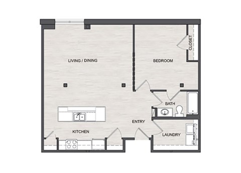 Floor plan for 1 bed, 1 bath, 880 sqft