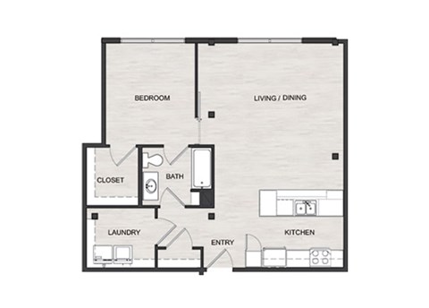 Floor plan for 1 bed, 1 bath, 805 sqft