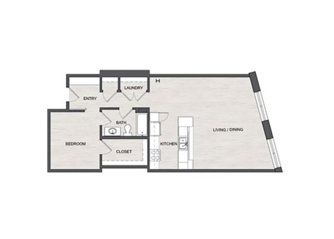 Floor plan for 1 bed, 1 bath, 840 sqft