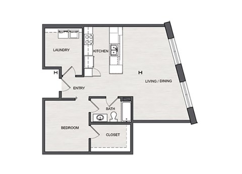 Floor plan for 1 bed, 1 bath, 815 sqft