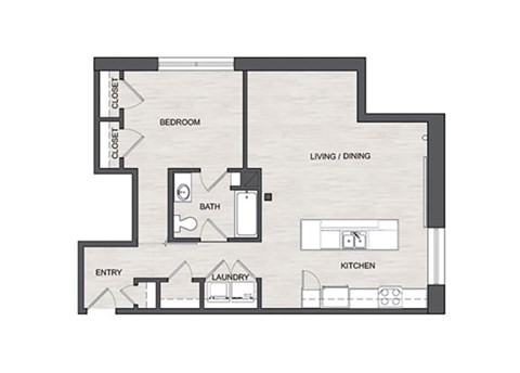 Floor plan for 1 bed, 1 bath, 835 sqft