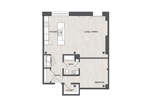 Floor plan for 1 bed, 1 bath, 925 sqft