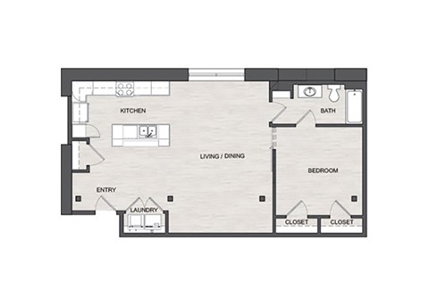 Floor plan for 1 bed, 1 bath, 865 sqft