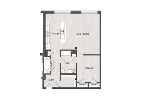 Floor plan for 1 bed, 1 bath, 945 sqft