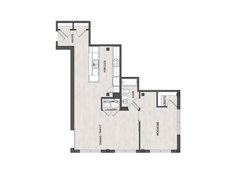 Floor plan for 1 bed, 1 bath, 880 sqft