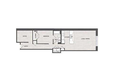 Floor plan for 1 bed, 1 bath, 950 sqft