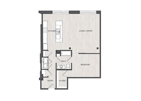 Floor plan for 1 bed, 1 bath, 910 sqft