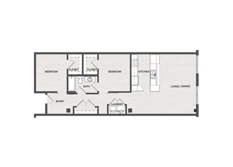 Floor plan for 2 beds, 1 bath, 1000 sqft