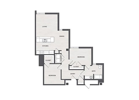 Floor plan for 2 beds, 1 bath
