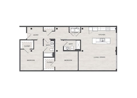 Floor plan for 2 beds, 2 baths, 1225 sqft