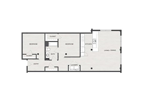 Floor plan for 2 beds, 1 bath, 1060 sqft