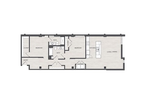 Floor plan for 2 beds, 2 baths, 1280 sqft