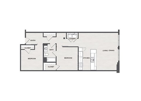 Floor plan for 2 beds, 1 bath, 1060 sqft